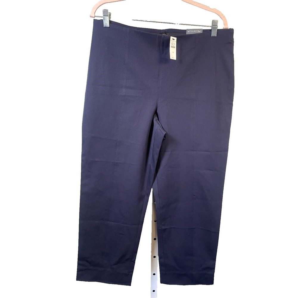 Talbots Chatham Crop Pants Navy Blue 14 At Waist Slim Leg Business Casual NEW